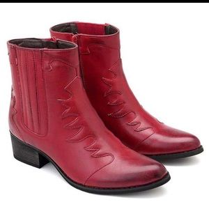 Women Vegan Red western cowboy Ankle Boots 9